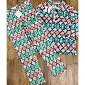 NEW Gretchen Scott Floral Haveli Grey Goddess Mandarin Top Pants Outfit Set XXL